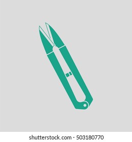 Seam ripper icon. Gray background with green. Vector illustration.