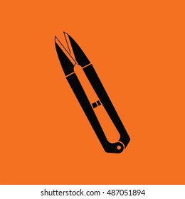 Seam ripper icon. Orange background with black. Vector illustration.