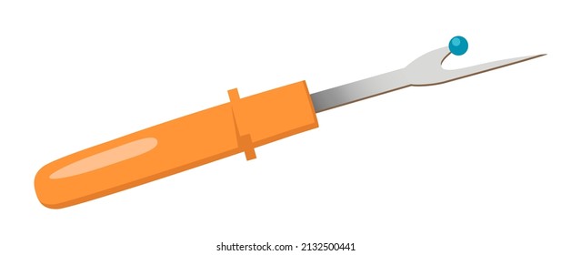 Seam Ripper Isolated On White Background. Professional Sewing Tools. Can Be Used For Topics Such As Bespoke Tailoring, Tailoring, Needlework. Vector Illustration