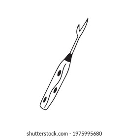 Seam ripper tool. Black and white vector illustration in doodle style isolated single