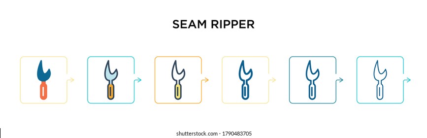 Seam ripper vector icon in 6 different modern styles. Black, two colored seam ripper icons designed in filled, outline, line and stroke style. Vector illustration can be used for web, mobile, ui