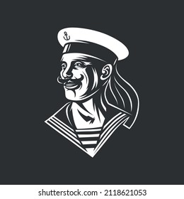 Seaman. Design element. Black and white vector illustration.
