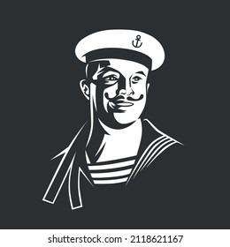 Seaman. Design element. Black and white vector illustration.