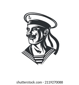 Seaman. Design element.  Black and white vector illustration.