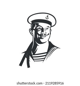 Seaman. Design element.  Black and white vector illustration.