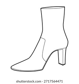 Semeado bloco calcanhar tornozelo bota mulheres único par de linha. Detalhe costurado com única pedra tempo frio estética. ilustração de moda técnica CAD mockup homens vetor limpo estilo clássico isolado unisex