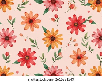 seameless floral pattern decoration on lite red