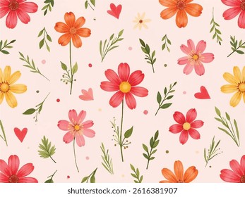 seameless floral pattern decoration on lite red 