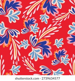 seameless floral pattern decoration on lite red