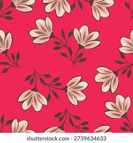 seameless floral pattern decoration on lite red