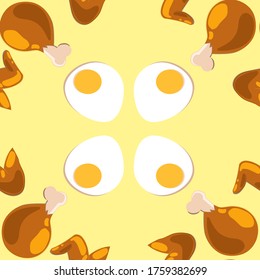 Seameless vector pattern. Food illustration. Chicken and egg pattern. Vector stock illustration