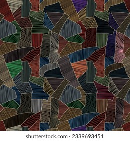 Seamelss vector patchwork pattern, abstract art textile background in colors