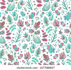 Seamelss Vector Turquoise Pink Floral Pattern Stock Vector (Royalty ...
