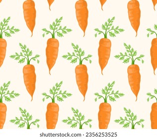 Seamess pattern with carrot concept. Repeating design element for printing on fabric. Oange vegetables. Farming and agriculture. Natural and organic products. Cartoon flat vector illustration