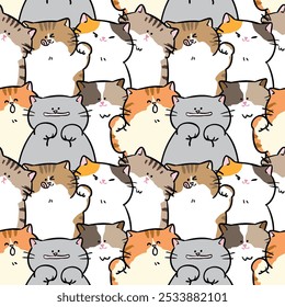 Seamess Pattern of Cute Cartoon Cat Illustration Design