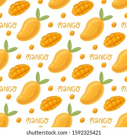 Seamess pattern with tropical mango fruit. Сreative print for textile, packaging, wrapping paper etc.