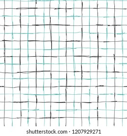 Seamlaess pattern design with artistic hand drawn lines, checkered grid, square composition, creative repeat background