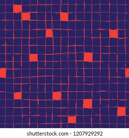 Seamlaess pattern design with artistic hand drawn lines, checkered grid, square composition, creative repeat background