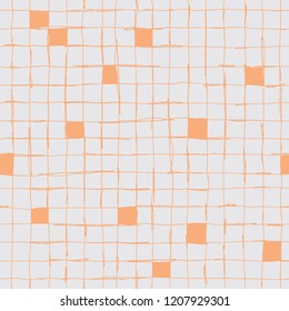 Seamlaess pattern design with artistic hand drawn lines, checkered grid, square composition, creative repeat background