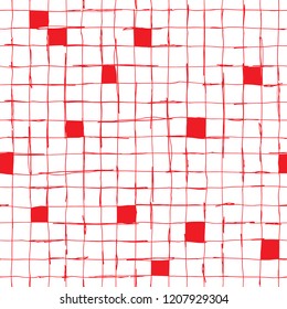 Seamlaess pattern design with artistic hand drawn lines, checkered grid, square composition, creative repeat background