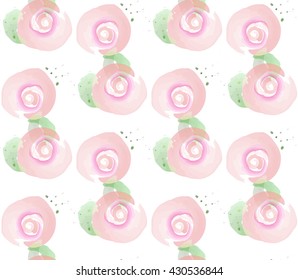 seamlas hand drawn pattern with roses. soft colored watercolor  floral background. vector illustration
