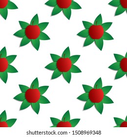 
seamleas pattern design of red apples on green leaves. for wallpaper, natural fruit theme background. modern vector.
