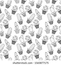 seamleass pattern : Beautiful cactus Seamless Pattern ,for print on fabric,textile,book cover ,packaging ,line art style and white background