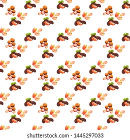 Seamleass pattern of coloured nuts on white background