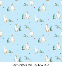 Seamleass pattern duck cartoon vector collection