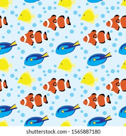 seamleass pattern :  nemo fish Seamless Pattern ,for print on fabric,textile,book cover ,packaging , wedding invitation