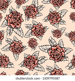seamleass pattern of roses and leaves.