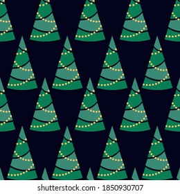 Seamlees pattern with christmas tree for Merry Christmas and Happy New Year holidays. Vector illustration.