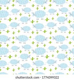 Seamlees pattern with cute fluffy sheeps. May be used for wallpaper, textile, fabric, wrapping.