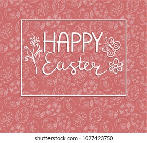 Seamlees pattern with Easter eggs on blue background. Vector illustration for your design.