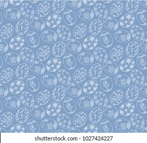 Seamlees pattern with Easter eggs on blue background. Vector illustration for your design.