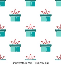 Seamlees pattern with gift box for Merry Christmas, Happy New Year, Happy Birthday. Vector illustration.
