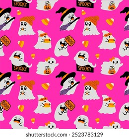seamlees pattern of halloween ghosts pink