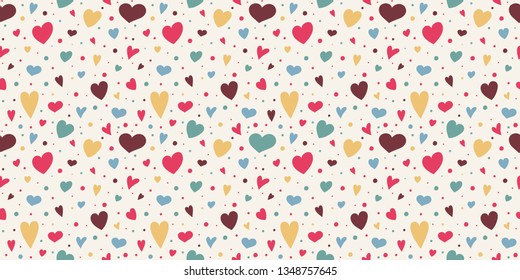 Seamlees pattern with hand drawn hearts. Valentine's Day, Mother's Day and Women's Day. Vector