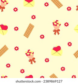seamlees pattern with valentine elements on pastel background