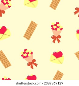 seamlees pattern with valentine elements on pastel background