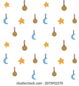 Seamles Christmas background with Christmas tree decoration stars and moons