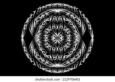 seamles circular circle  Black and white caleidoscope gradient flower art pattern of indonesian traditional tenun batik ethnic dayak ornament for wallpaper ads background 