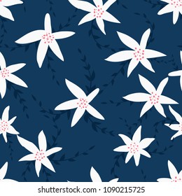 Seamles cute floral pattern on the dark blue background