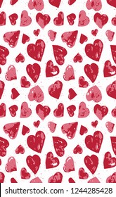 Seamles Endless Hand Drawn Abstract Hearts Geometric Shapes Brush Splashes Vector Pattern Isolated Background