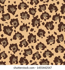 Seamles faux leopard skin pattern with hand drawn dark spots. Vector illustration animal repeat surface 