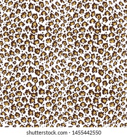 Seamles faux leopard skin pattern with hand drawn dark spots. Vector illustration animal repeat surface 