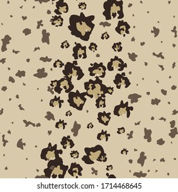 Seamles faux leopard skin pattern with hand drawn dark spots. Abstract animal print. Illustration animal repeat surface pattern. Vector template for the design of fabrics, bags, furniture trim