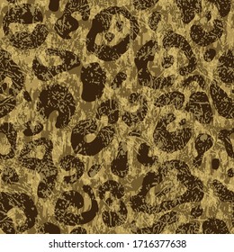 Seamles faux leopard skin pattern with hand drawn dark spots. Abstract animal print. Illustration animal repeat surface pattern. Vector template for the design of fabrics, bags, furniture trim