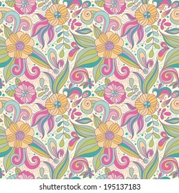 Seamles floral abstract doodle pattern in pastel color