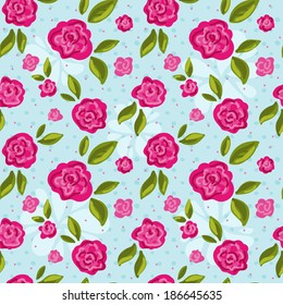 Seamles floral background with cute roses